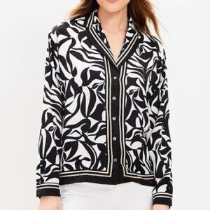 LOFT Black and White Patterned Blouse